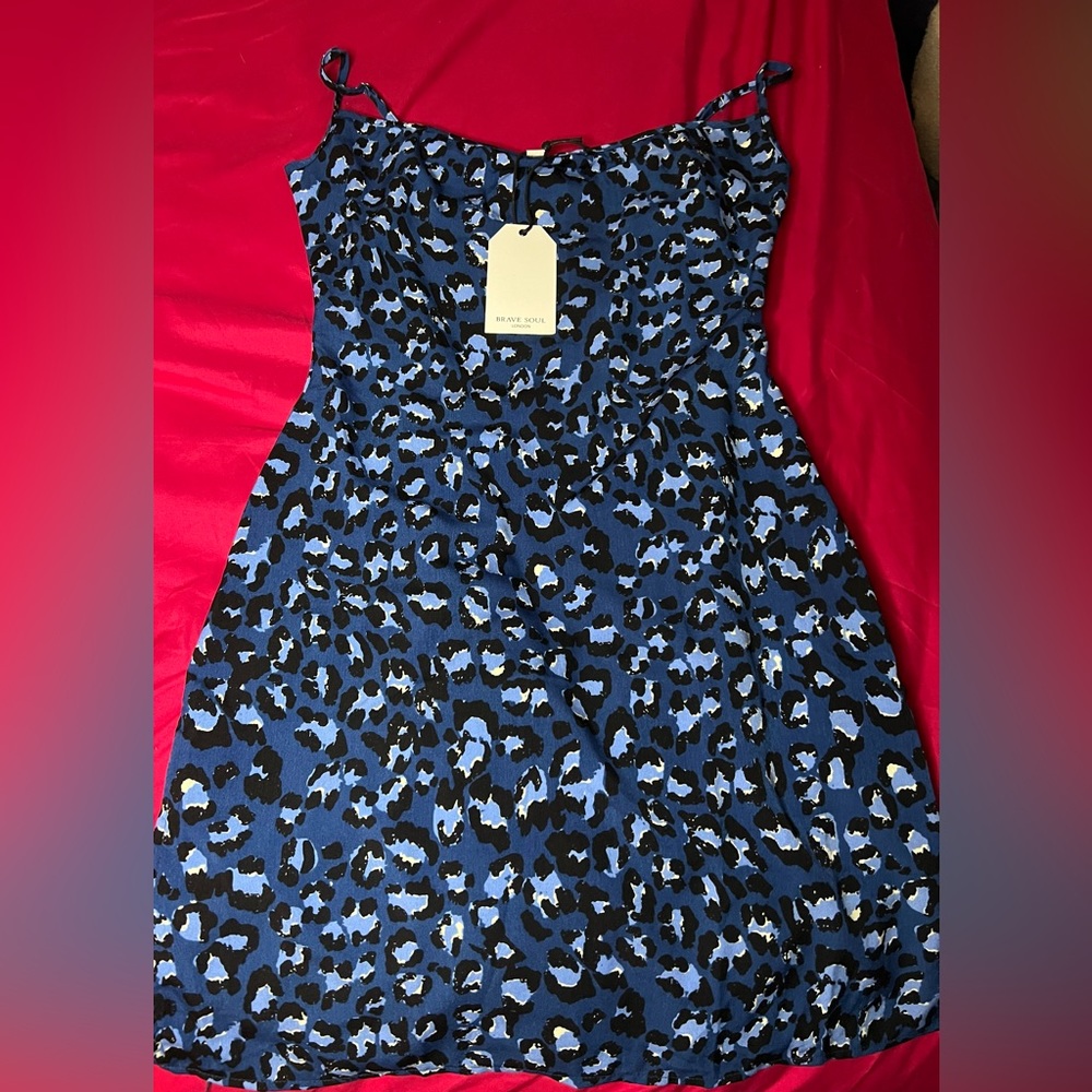 Brave Soul London Cheeta print blue flowy dress
